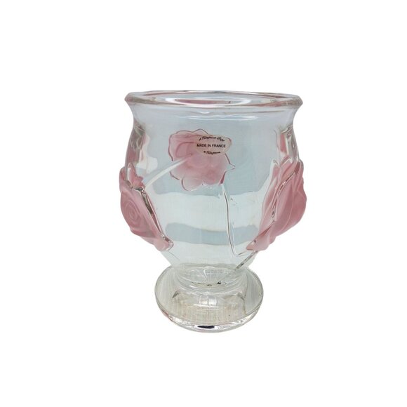 Vintage Teleflora Gifts Heavy Glass Flower Vase Featuring 3D Frosted Pink Rose D - Picture 5 of 13